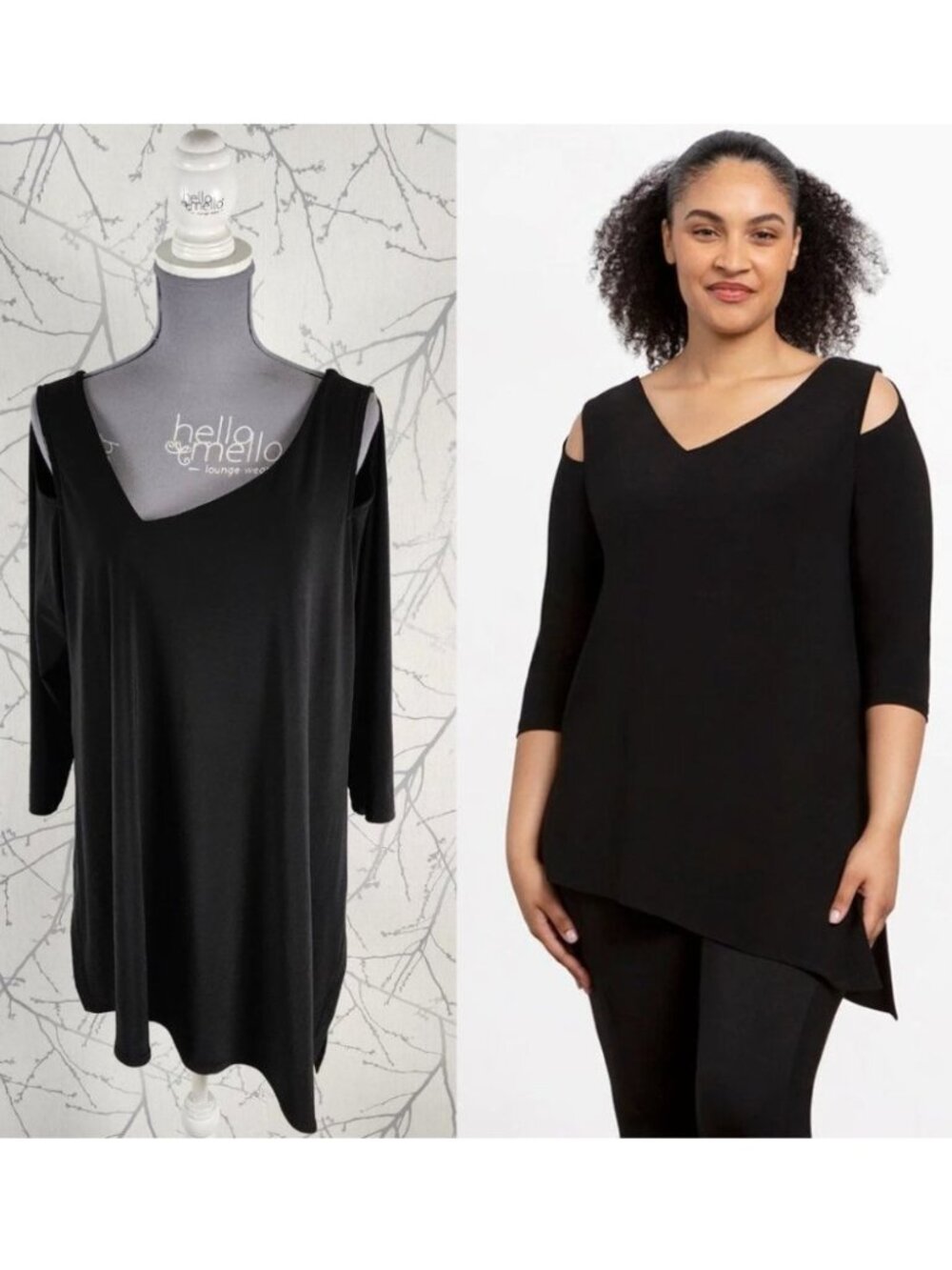 SYMPLI Black Cutout Cold Shoulder Asymmetrical Focus Tunic